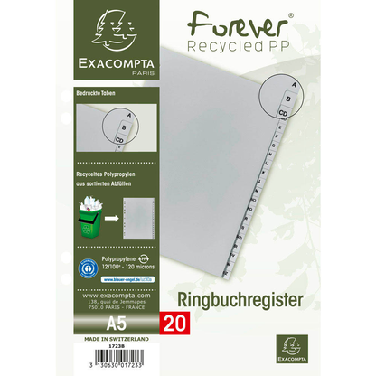 Artikelbild 2 für Exacompta Ordnerregister DIN A5 Halbformat A-Z grau 20-teilig, 1 Satz, Artikelnummer 386351