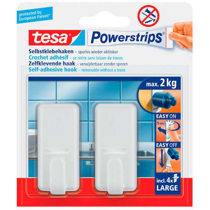 Artikelbild für tesa Powerstrips Klebehaken für max. 2,0 kg, 2,0 x 5,0 cm, 2 St., Artikelnummer 605422