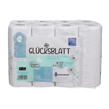 GLÜCKSBLATT Küchenrollen reinweiß 3-lagig, 8 Rollen
