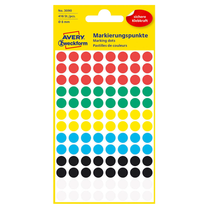 Artikelbild für AVERY Zweckform Klebepunkte 3090 farbsortiert Ø 8,0 mm, 416 St., Artikelnummer 816001