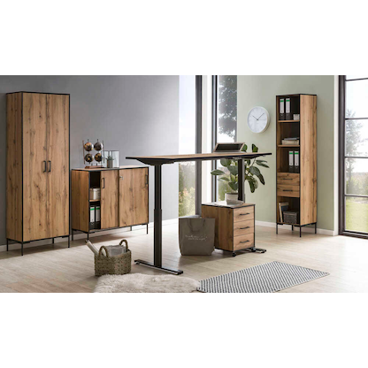 Artikelbild 6 für MÖBELPARTNER 2000 elektrisch höhenverstellbarer Schreibtisch landhaus-eiche rechteckig, T-Fuß-Gestell schwarz 160,0 x 75,0 cm, Artikelnummer 767869