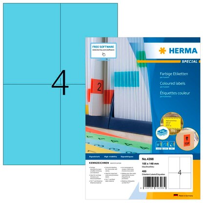 Artikelbild für HERMA Etiketten 4398 blau 105,0 x 148,0 mm, 100 Blatt, Artikelnummer 188656