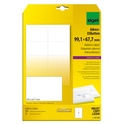 Artikelbild für SIGEL Adressetiketten LA322 weiß 99,1 x 67,7 mm, 25 Blatt, Artikelnummer 513080