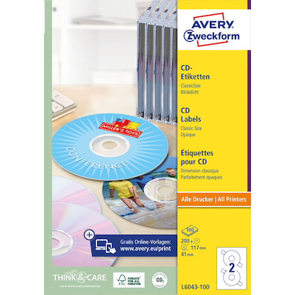 Artikelbild 3 für AVERY Zweckform CD-Etiketten L6043-100 weiß, 200 Etiketten , Artikelnummer 345397
