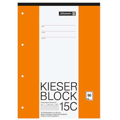 Artikelbild 2 für BRUNNEN Arbeitsblock Kieserblock gelocht DIN A4 kariert Lineatur 15C, 1 Block, Artikelnummer 121660
