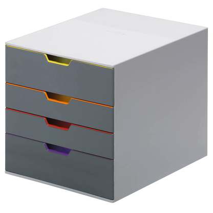 Artikelbild für AKTION: DURABLE Schubladenbox VARICOLOR® dunkelgrau mit bunten Farblinien 760427, DIN A4 mit 4 Schubladen, 1 St., Artikelnummer 346561