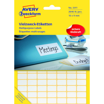 Artikelbild für AVERY Zweckform Etiketten 3318 weiß 22,0 x 18,0 mm, 1.200 Etiketten , Artikelnummer 896148