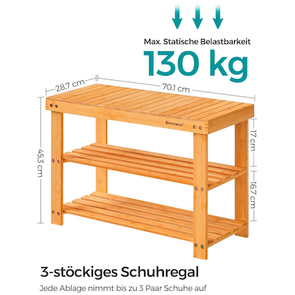 Artikelbild 2 für SONGMICS Schuhbank LBS04N natur Holz 70,1 cm, Artikelnummer 262349