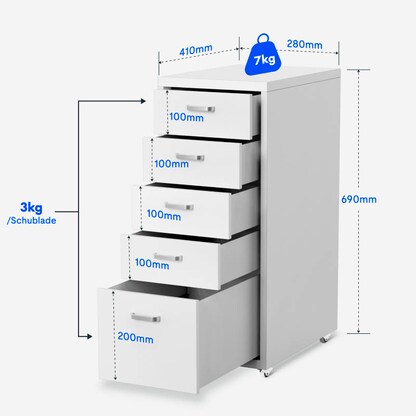 Artikelbild 2 für FlexiSpot Rollcontainer weiß 5 Auszüge 28,0 x 41,0 x 69,0 cm, Artikelnummer 656369