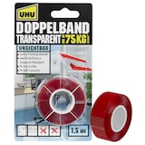 Artikelbild 1 für UHU TRANSPARENT 75KG doppelseitiges Klebeband 19,0 mm x 1,5 m, 1 Rolle, Artikelnummer 212675