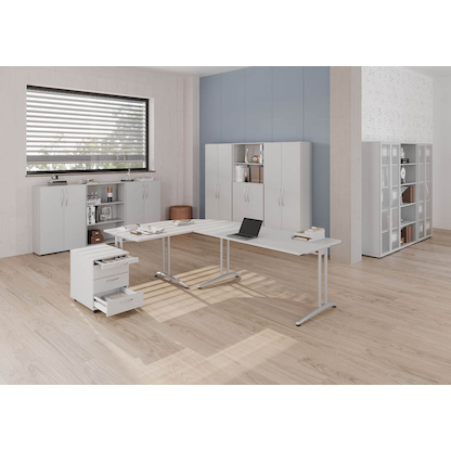 Artikelbild 5 für HAMMERBACHER Altus Schreibtisch lichtgrau rechteckig, C-Fuß-Gestell silber 160,0 x 80,0 cm, Artikelnummer 203380