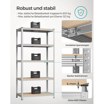 Artikelbild 3 für SONGMICS Schwerlastregal GLR050E01 silber 100,0 x 50,0 x 200,0 cm, Artikelnummer 263029