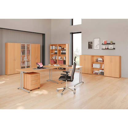 Artikelbild 4 für HAMMERBACHER Altus Schreibtisch buche rechteckig, C-Fuß-Gestell silber 160,0 x 80,0 cm, Artikelnummer 203398