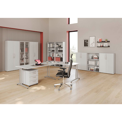 Artikelbild 4 für HAMMERBACHER Verbindungsplatte Altus lichtgrau, dreieckig abgerundet 80,0 x 80,0 x 2,5 cm, Artikelnummer 629446