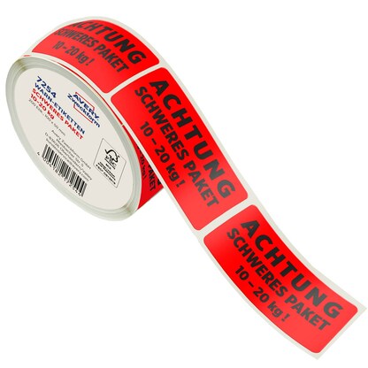 Artikelbild für AVERY Zweckform Warnetiketten rot »ACHTUNG SCHWERES PAKET 10-20 kg!« 100,0 x 50,0 mm, 1 Etiketten , Artikelnummer 609398