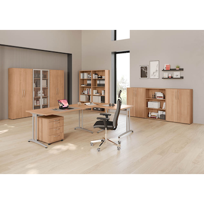 Artikelbild 5 für HAMMERBACHER Altus Schreibtisch nussbaum L-Form, C-Fuß-Gestell silber 200,0 x 80,0/120,0 cm, Artikelnummer 963900