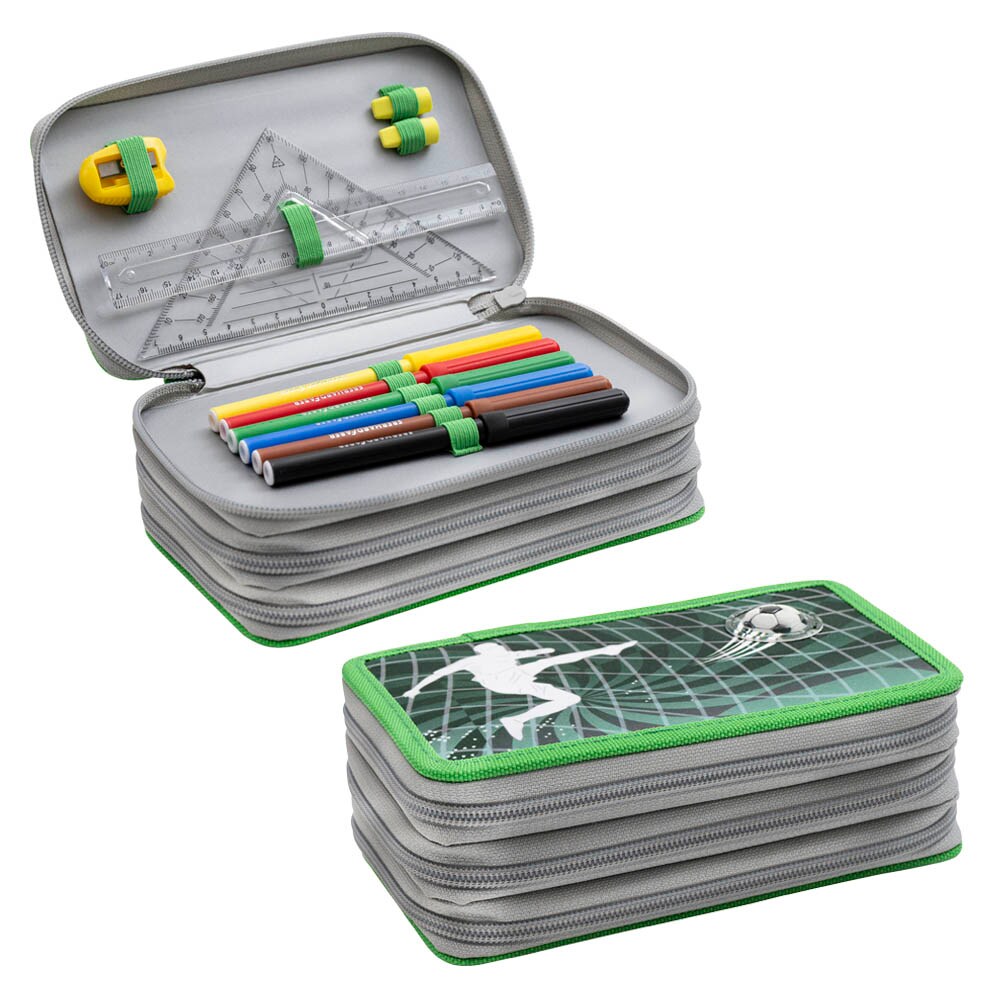 Federmäppchen Für Jungen – Fußball-Design, 22x11x4,5 Cm, Aus 300D Polyester, Mit Reißverschluss, Für Stifte, Kosmetik & Büro