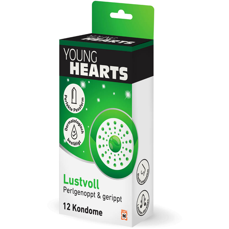 YOUNG HEARTS Kondome Lustvoll - perlgenoppt und gerippt, 12 St. | office  discount