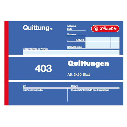 Artikelbild 2 für herlitz Quittung mit MwSt. separat ausgewiesen Formularbuch 403, 1 St., Artikelnummer 402202