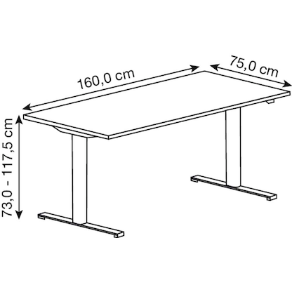 Artikelbild 2 für MÖBELPARTNER 2000 elektrisch höhenverstellbarer Schreibtisch landhaus-eiche rechteckig, T-Fuß-Gestell schwarz 160,0 x 75,0 cm, Artikelnummer 767869