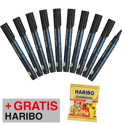 Artikelbild für AKTION: Schneider Maxx 130 Permanentmarker schwarz 1,0 - 3,0 mm, 10 St. + GRATIS HARIBO GOLDBÄREN 175,0 g, Artikelnummer 730281