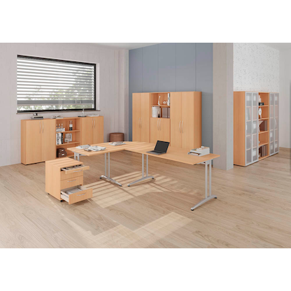 Artikelbild 5 für HAMMERBACHER Altus Schreibtisch buche rechteckig, C-Fuß-Gestell silber 160,0 x 80,0 cm, Artikelnummer 203398