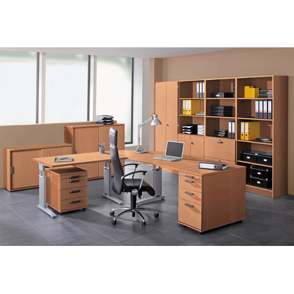 Artikelbild 4 für HAMMERBACHER Anbautisch höhenverstellbar Haziender buche, silber halbrund 60,0 x 80,0 x 65,5 - 82,5 cm, Artikelnummer 632428