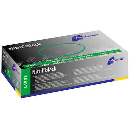 Artikelbild 2 für Meditrade® unisex Einmalhandschuhe Nitril® black schwarz Größe L, 100 St., Artikelnummer 242598