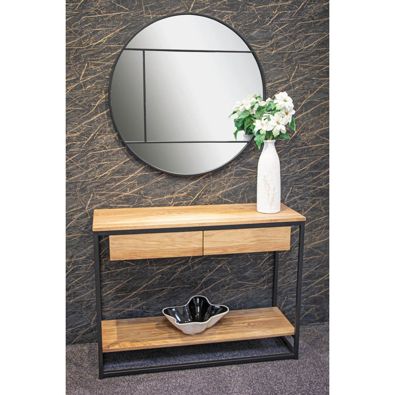Consola Soporte 20kg Consola Moderna HAKU Möbel De Roble Y Negro - 70x75x28 Cm, Con Estantes De MDF Y Estructura De Metal Consola MDF Metal
