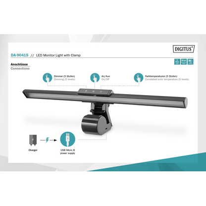 Artikelbild 6 für DIGITUS DA-90415 LED Monitor-Lampe schwarz 5,5 Watt, Artikelnummer 468888