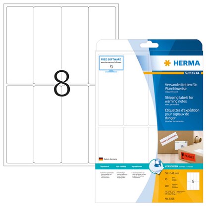 Artikelbild für HERMA Versandetiketten 8326 weiß 50,0 x 142,0 mm, 25 Blatt, Artikelnummer 517918