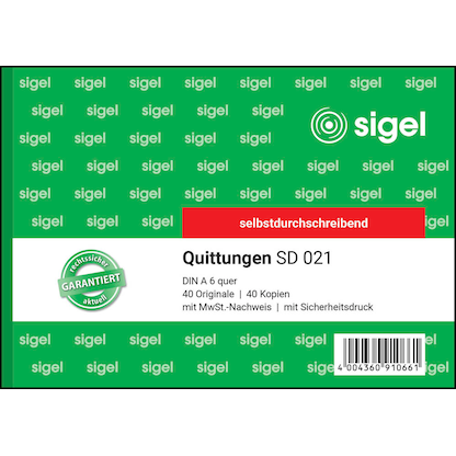 Artikelbild 3 für SIGEL Quittung, MwSt. separat ausgewiesen Formularbuch SD021, 1 St., Artikelnummer 855155