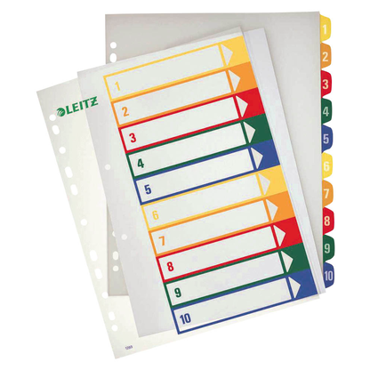 Artikelbild für LEITZ Ordnerregister 1293 DIN A4 Vollformat, Überbreite 1-10 farbig 10-teilig, 1 Satz, Artikelnummer 614487