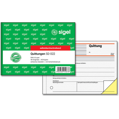 Artikelbild für SIGEL Quittung, MwSt. separat ausgewiesen Formularbuch SD022, 1 St., Artikelnummer 484683