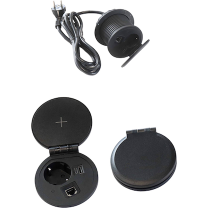 Artikelbild für HAMMERBACHER 1-fach Tischsteckdose 2,0 m schwarz mit USB-Buchse, Artikelnummer 743142