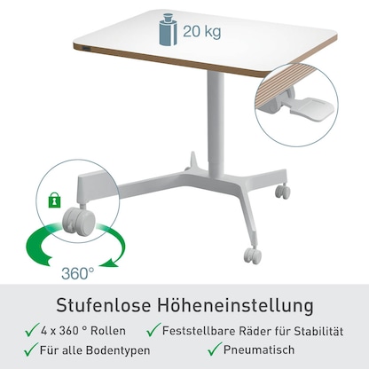 Artikelbild 8 für LEITZ Ergo höhenverstellbarer Schreibtisch weiß rechteckig, 4-Fuß-Gestell weiß 80,0 x 60,0 cm, Artikelnummer 401509