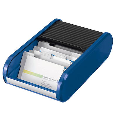 Artikelbild 2 für helit Visitenkartenbox blau/schwarz, für bis zu 300 Visitenkarten, Artikelnummer 440131