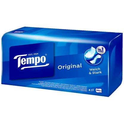 Artikelbild für Tempo Taschentücherbox Original 4-lagig weiß, 100 Tücher, Artikelnummer 528747