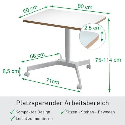 Artikelbild 9 für LEITZ Ergo höhenverstellbarer Schreibtisch weiß rechteckig, 4-Fuß-Gestell weiß 80,0 x 60,0 cm, Artikelnummer 401509