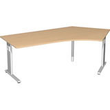 Artikelbild 1 für geramöbel Flex höhenverstellbarer Schreibtisch buche L-Form, C-Fuß-Gestell silber 216,6 x 113,0 cm, Artikelnummer 881610