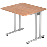 Artikelbild 1 für HAMMERBACHER Prokura Schreibtisch nussbaum quadratisch, C-Fuß-Gestell silber 80,0 x 80,0 cm, Artikelnummer 970707