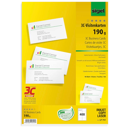 Artikelbild 2 für SIGEL Visitenkarten LP791 matt weiß 190 g/qm, 400 St., Artikelnummer 780569