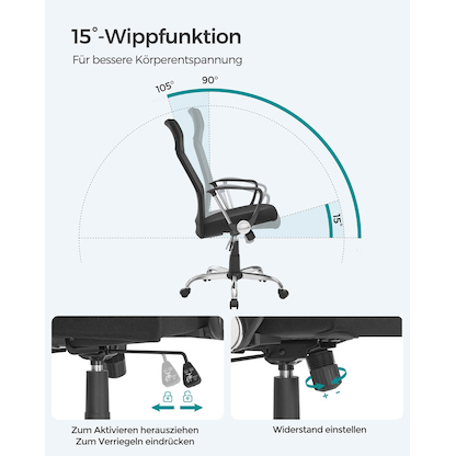 Artikelbild 5 für SONGMICS Bürostuhl, OBN034B01 Stoff schwarz, Gestell silber, Artikelnummer 262778