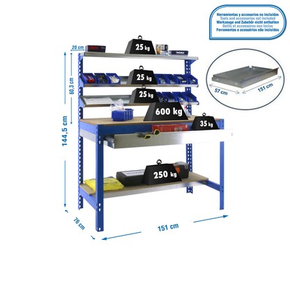 Artikelbild 2 für Simonrack Werkbank SIMONWORK BT1 BOX blau 1 Schublade 151,0 x 76,0 x 144,5 cm, Artikelnummer 359259