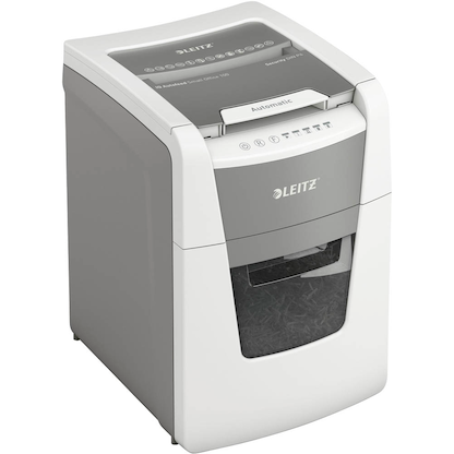 Artikelbild für AKTION: LEITZ IQ Autofeed Small Office 100 Aktenvernichter mit Partikelschnitt P-4, 4 x 28 mm, bis 100 Blatt, grau, Artikelnummer 420483