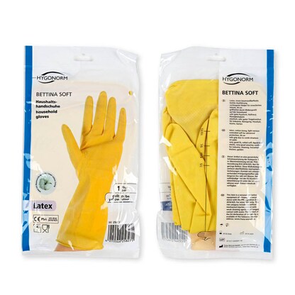 Artikelbild 2 für HYGONORM unisex Gummihandschuhe Bettina Soft gelb Größe 8, 1 Paar, Artikelnummer 651709