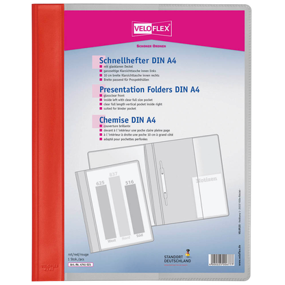 Artikelbild für VELOFLEX Schnellhefter VELOFORM® Kunststoff hellrot DIN A4 überbreit, 1 St., Artikelnummer 166013