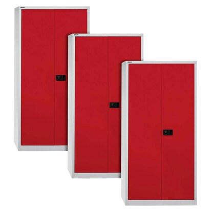 Artikelbild für AKTION: BISLEY Stahlschränke Universal E782A04506P3 lichtgrau, kardinalrot 4 Fachböden 91,4 x 40,0 x 195,0 cm, aufgebaut, 3 St., Artikelnummer 102687