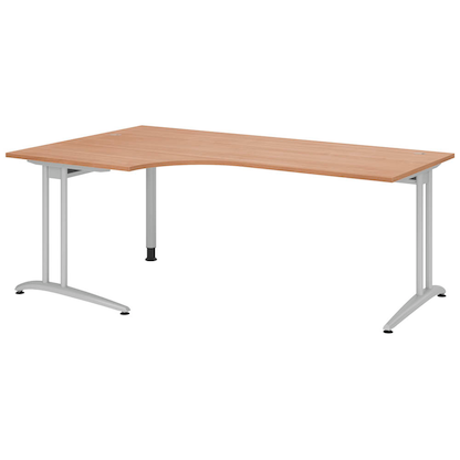 Artikelbild für HAMMERBACHER Altus Schreibtisch nussbaum L-Form, C-Fuß-Gestell silber 200,0 x 80,0/120,0 cm, Artikelnummer 963900