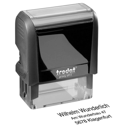 Artikelbild für trodat Textstempel, individualisierbar printy 4911 selbstfärbend schwarz Logo möglich, 1 St. - Direkt online personalisieren, Artikelnummer 640567